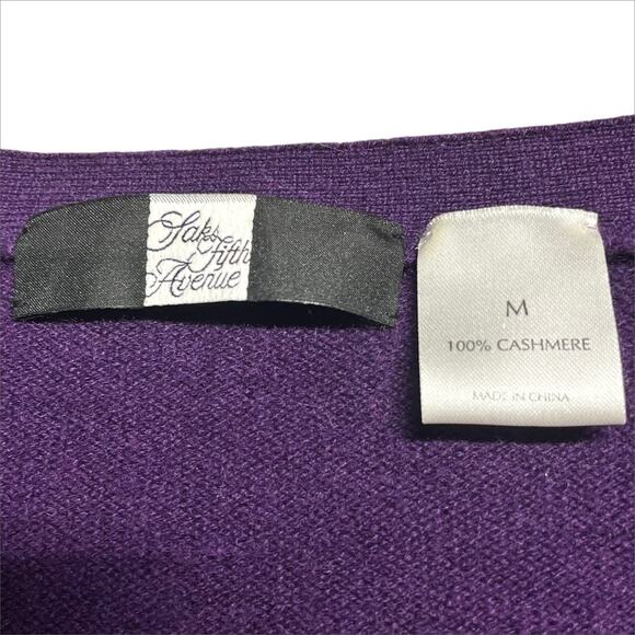 SAKS FIFTH AVENUE 100% Cashmere V-Neck Button-Up Grandpa Cardigan Purple Size M - Picture 7 of 8